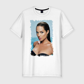 Мужская футболка премиум с принтом Angelina Jolie в Белгороде, 92% хлопок, 8% лайкра | приталенный силуэт, круглый вырез ворота, длина до линии бедра, короткий рукав | Тематика изображения на принте: angelina jolie | анджелина джоли | кинозвезда