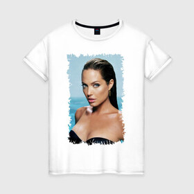 Женская футболка хлопок с принтом Angelina Jolie в Белгороде, 100% хлопок | прямой крой, круглый вырез горловины, длина до линии бедер, слегка спущенное плечо | angelina jolie | анджелина джоли | кинозвезда