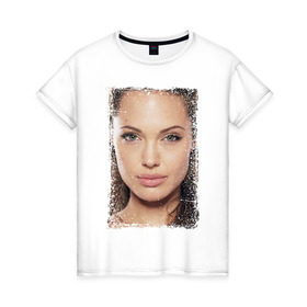 Женская футболка хлопок с принтом Анджелина Джоли (retro style) в Белгороде, 100% хлопок | прямой крой, круглый вырез горловины, длина до линии бедер, слегка спущенное плечо | angelina jolie | анджелина джоли | кинозвезда