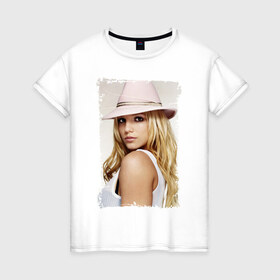Женская футболка хлопок с принтом Бритни Спирс в шляпке в Белгороде, 100% хлопок | прямой крой, круглый вырез горловины, длина до линии бедер, слегка спущенное плечо | britney spears | бритни спирс | звезда | певица