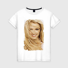 Женская футболка хлопок с принтом Бритни Спирс в Белгороде, 100% хлопок | прямой крой, круглый вырез горловины, длина до линии бедер, слегка спущенное плечо | britney spears | бритни спирс | звезда | певица