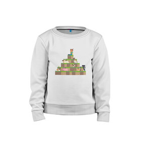 Детский свитшот хлопок с принтом Вершина холма в Minecraft в Белгороде, 100% хлопок | круглый вырез горловины, эластичные манжеты, пояс и воротник | minecraft | майнкрафт | холм на котором сидят различные мобы из игры minecraftкубы