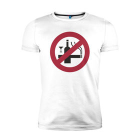Мужская футболка премиум с принтом NO Smoking Alcohol Sign в Белгороде, 92% хлопок, 8% лайкра | приталенный силуэт, круглый вырез ворота, длина до линии бедра, короткий рукав | 