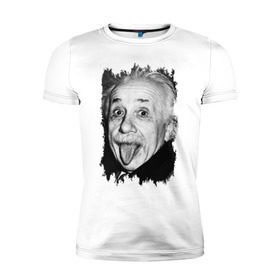 Мужская футболка премиум с принтом Энштейн показывает язык в Белгороде, 92% хлопок, 8% лайкра | приталенный силуэт, круглый вырез ворота, длина до линии бедра, короткий рукав | albert einstein | альберт энштейн | учёный | физика