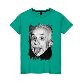 Женская футболка хлопок с принтом Энштейн показывает язык в Белгороде, 100% хлопок | прямой крой, круглый вырез горловины, длина до линии бедер, слегка спущенное плечо | albert einstein | альберт энштейн | учёный | физика