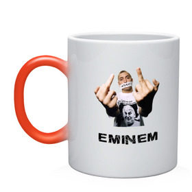 Кружка хамелеон с принтом Eminem Fuck в Белгороде, керамика | меняет цвет при нагревании, емкость 330 мл | marshal mathers | rap | slim shady