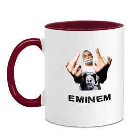 Кружка двухцветная с принтом Eminem Fuck в Белгороде, керамика | объем — 330 мл, диаметр — 80 мм. Цветная ручка и кайма сверху, в некоторых цветах — вся внутренняя часть | Тематика изображения на принте: marshal mathers | rap | slim shady