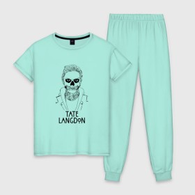 Женская пижама хлопок с принтом Tate Langdon в Белгороде, 100% хлопок | брюки и футболка прямого кроя, без карманов, на брюках мягкая резинка на поясе и по низу штанин | american | horror | story | американкая | история