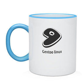 Кружка двухцветная с принтом Gentoo linux в Белгороде, керамика | объем — 330 мл, диаметр — 80 мм. Цветная ручка и кайма сверху, в некоторых цветах — вся внутренняя часть | gentoo | gentoo linuxпрограммист | linux | unix | админ