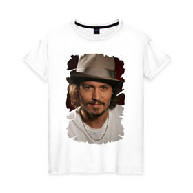 Женская футболка хлопок с принтом Джонни Депп (Johnny Depp) в Белгороде, 100% хлопок | прямой крой, круглый вырез горловины, длина до линии бедер, слегка спущенное плечо | johnny depp | голливуд | джонни депп | кинозвезда