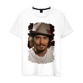 Мужская футболка хлопок с принтом Джонни Депп (Johnny Depp) в Белгороде, 100% хлопок | прямой крой, круглый вырез горловины, длина до линии бедер, слегка спущенное плечо. | johnny depp | голливуд | джонни депп | кинозвезда