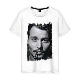Мужская футболка хлопок с принтом Johnny Depp (retro style) в Белгороде, 100% хлопок | прямой крой, круглый вырез горловины, длина до линии бедер, слегка спущенное плечо. | johnny depp | голливуд | джонни депп | кинозвезда