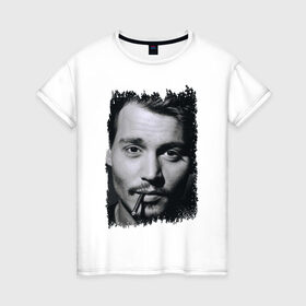 Женская футболка хлопок с принтом Johnny Depp (retro style) в Белгороде, 100% хлопок | прямой крой, круглый вырез горловины, длина до линии бедер, слегка спущенное плечо | johnny depp | голливуд | джонни депп | кинозвезда