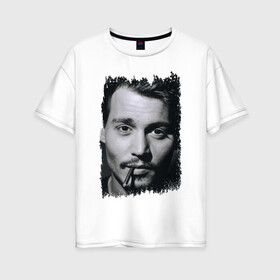 Женская футболка хлопок Oversize с принтом Johnny Depp (retro style) в Белгороде, 100% хлопок | свободный крой, круглый ворот, спущенный рукав, длина до линии бедер
 | johnny depp | голливуд | джонни депп | кинозвезда