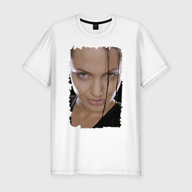 Мужская футболка премиум с принтом Лара Крофт (Анджелина Джоли) в Белгороде, 92% хлопок, 8% лайкра | приталенный силуэт, круглый вырез ворота, длина до линии бедра, короткий рукав | анджелина джоли | голливуд | расхитительница гробниц