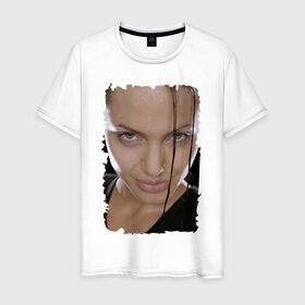 Мужская футболка хлопок с принтом Лара Крофт (Анджелина Джоли) в Белгороде, 100% хлопок | прямой крой, круглый вырез горловины, длина до линии бедер, слегка спущенное плечо. | анджелина джоли | голливуд | расхитительница гробниц