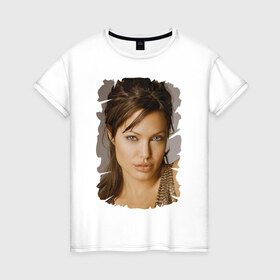Женская футболка хлопок с принтом Анджелина Джоли в Белгороде, 100% хлопок | прямой крой, круглый вырез горловины, длина до линии бедер, слегка спущенное плечо | angelina jolie | анджелина джоли | кинозвезда
