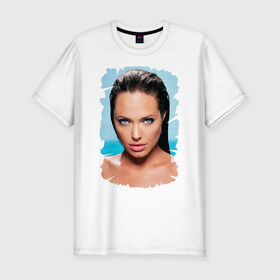 Мужская футболка премиум с принтом Анджелина Джоли в Белгороде, 92% хлопок, 8% лайкра | приталенный силуэт, круглый вырез ворота, длина до линии бедра, короткий рукав | Тематика изображения на принте: 
