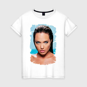 Женская футболка хлопок с принтом Анджелина Джоли в Белгороде, 100% хлопок | прямой крой, круглый вырез горловины, длина до линии бедер, слегка спущенное плечо | 