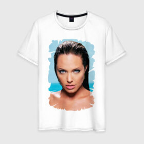 Мужская футболка хлопок с принтом Анджелина Джоли в Белгороде, 100% хлопок | прямой крой, круглый вырез горловины, длина до линии бедер, слегка спущенное плечо. | 