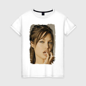 Женская футболка хлопок с принтом Анджелина Джоли в Белгороде, 100% хлопок | прямой крой, круглый вырез горловины, длина до линии бедер, слегка спущенное плечо | Тематика изображения на принте: angelina jolie | анджелина джоли | кинозвезда