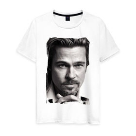 Мужская футболка хлопок с принтом Брэд Питт (Brad Pitt) в Белгороде, 100% хлопок | прямой крой, круглый вырез горловины, длина до линии бедер, слегка спущенное плечо. | brad pitt | брэд питт | голливуд | кинозвезда