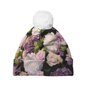 Шапка 3D c помпоном с принтом Цветы в Белгороде, 100% полиэстер | универсальный размер, печать по всей поверхности изделия | flower | девушкам | розы | цветочки | цветы