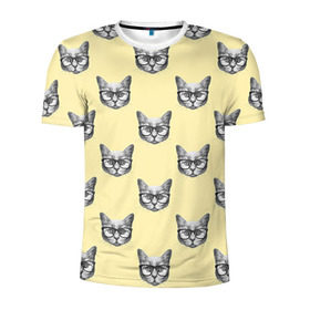 Мужская футболка 3D спортивная с принтом Котик в Белгороде, 100% полиэстер с улучшенными характеристиками | приталенный силуэт, круглая горловина, широкие плечи, сужается к линии бедра | киса | котик | кошка | очки