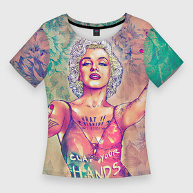 Женская футболка 3D Slim с принтом Монро в Белгороде,  |  | девушка | кино | мерлин | монро | мэрилин | цветы