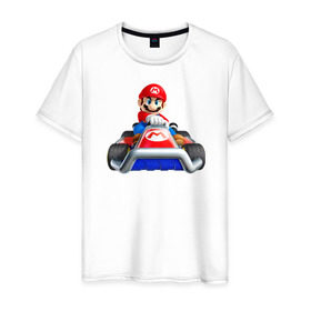 Мужская футболка хлопок с принтом Super Mario в Белгороде, 100% хлопок | прямой крой, круглый вырез горловины, длина до линии бедер, слегка спущенное плечо. | 