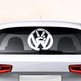 Наклейка на авто - для заднего стекла с принтом Volkswagen в Белгороде, ПВХ | Точные размеры наклейки зависят от выбранного изображения (ширина не больше 75 мм, высота не больше 45 мм) | Тематика изображения на принте: автобренд | лого | машина | фольксваген