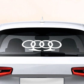 Наклейка на авто - для заднего стекла с принтом Audi в Белгороде, ПВХ | Точные размеры наклейки зависят от выбранного изображения (ширина не больше 75 мм, высота не больше 45 мм) | Тематика изображения на принте: автобренд | ауди | лого | машина