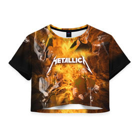 Женская футболка 3D укороченная с принтом METALLICA в Белгороде, 100% полиэстер | круглая горловина, длина футболки до линии талии, рукава с отворотами | metallica | rock | металлика | метла | рок