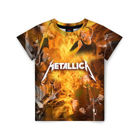 Детская футболка 3D с принтом METALLICA в Белгороде, 100% гипоаллергенный полиэфир | прямой крой, круглый вырез горловины, длина до линии бедер, чуть спущенное плечо, ткань немного тянется | metallica | rock | металлика | метла | рок