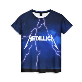 Женская футболка 3D с принтом METALLICA в Белгороде, 100% полиэфир ( синтетическое хлопкоподобное полотно) | прямой крой, круглый вырез горловины, длина до линии бедер | metallica | rock | металлика | рок