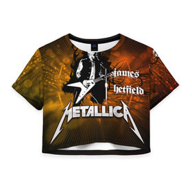 Женская футболка 3D укороченная с принтом METALLICA в Белгороде, 100% полиэстер | круглая горловина, длина футболки до линии талии, рукава с отворотами | металлика