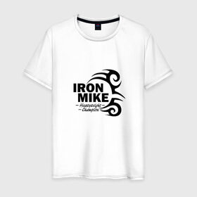 Мужская футболка хлопок с принтом Iron Mike Tyson в Белгороде, 100% хлопок | прямой крой, круглый вырез горловины, длина до линии бедер, слегка спущенное плечо. | майк тайсон