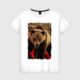 Женская футболка хлопок с принтом Могучий русский медведь в Белгороде, 100% хлопок | прямой крой, круглый вырез горловины, длина до линии бедер, слегка спущенное плечо | медведь | отвага | родина | россия | сила | я русский