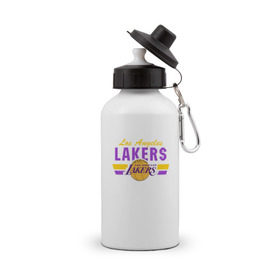 Бутылка спортивная с принтом Los Angeles Lakers в Белгороде, металл | емкость — 500 мл, в комплекте две пластиковые крышки и карабин для крепления | Тематика изображения на принте: basketball | lakers | баскетболл | лос анджелес | нба