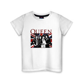 Детская футболка хлопок с принтом Queen band в Белгороде, 100% хлопок | круглый вырез горловины, полуприлегающий силуэт, длина до линии бедер | Тематика изображения на принте: england | freddie | mercury | queen   легендарная рок группаqueen | фредди меркьури