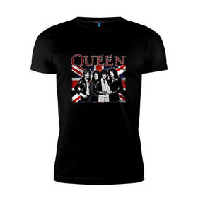 Мужская футболка премиум с принтом Queen band в Белгороде, 92% хлопок, 8% лайкра | приталенный силуэт, круглый вырез ворота, длина до линии бедра, короткий рукав | england | freddie | mercury | queen   легендарная рок группаqueen | фредди меркьури