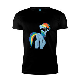 Мужская футболка премиум с принтом Rainbow Dash в Белгороде, 92% хлопок, 8% лайкра | приталенный силуэт, круглый вырез ворота, длина до линии бедра, короткий рукав | mlp | pony | rainbow dash | пони | радуга | рэйнбоу | усы