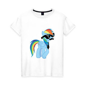 Женская футболка хлопок с принтом Rainbow Dash в Белгороде, 100% хлопок | прямой крой, круглый вырез горловины, длина до линии бедер, слегка спущенное плечо | mlp | pony | rainbow dash | пони | радуга | рэйнбоу | усы