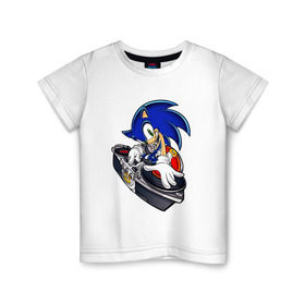 Детская футболка хлопок с принтом Sonic в Белгороде, 100% хлопок | круглый вырез горловины, полуприлегающий силуэт, длина до линии бедер | dj | sega | sonic главный персонаж серии комиксов и мультфильмовsonic | сонник