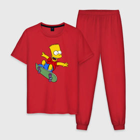 Мужская пижама хлопок с принтом Барт на скейте в Белгороде, 100% хлопок | брюки и футболка прямого кроя, без карманов, на брюках мягкая резинка на поясе и по низу штанин
 | барт на скейте bart simpson симпсон скейтборд