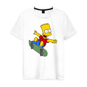 Мужская футболка хлопок с принтом Барт на скейте в Белгороде, 100% хлопок | прямой крой, круглый вырез горловины, длина до линии бедер, слегка спущенное плечо. | барт на скейте bart simpson симпсон скейтборд
