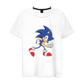 Мужская футболка хлопок с принтом Sonic the Hedgehog в Белгороде, 100% хлопок | прямой крой, круглый вырез горловины, длина до линии бедер, слегка спущенное плечо. | Тематика изображения на принте: sonic | sonic the hedgehogсега | олдскул | соник