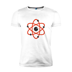 Мужская футболка премиум с принтом Atom в Белгороде, 92% хлопок, 8% лайкра | приталенный силуэт, круглый вырез ворота, длина до линии бедра, короткий рукав | атом | атомэлектрон | молекула | протон | химия