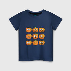 Детская футболка хлопок с принтом Набор тыкв (Хеллоуин) в Белгороде, 100% хлопок | круглый вырез горловины, полуприлегающий силуэт, длина до линии бедер | Тематика изображения на принте: halloween | мистика | смайл | тыква | ужас | хеллоуин