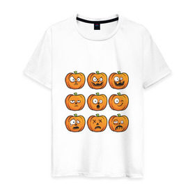 Мужская футболка хлопок с принтом Набор тыкв (Хеллоуин) в Белгороде, 100% хлопок | прямой крой, круглый вырез горловины, длина до линии бедер, слегка спущенное плечо. | halloween | мистика | смайл | тыква | ужас | хеллоуин